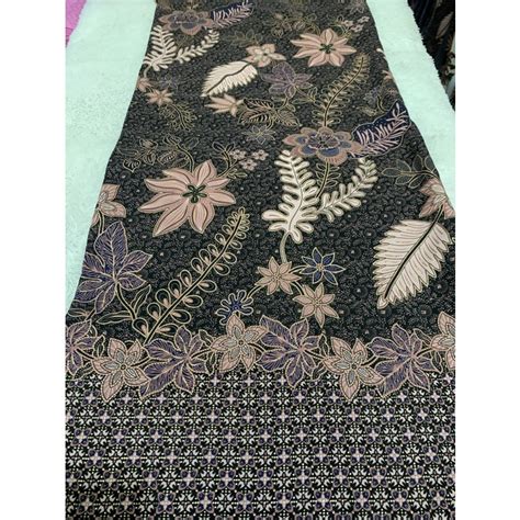 Jual Kain Batik Meteran Bahan Bsy Foil Motif Daun Arm Hitam