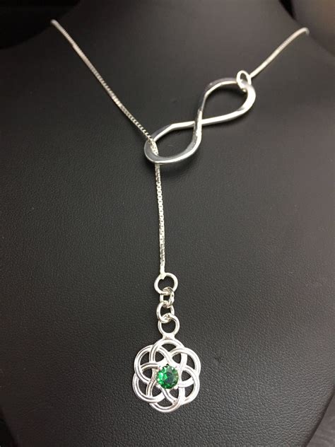 Celtic Knot Mm Emerald Lariat Necklace Long Lariat Necklace In