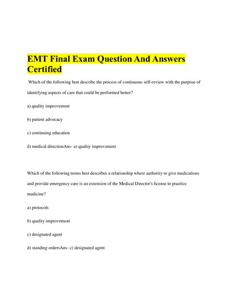 EMT Final Exam Question And Answers Certified Browsegrades