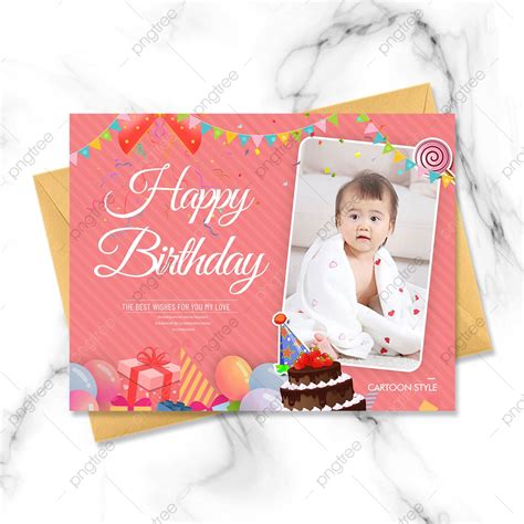 Pink Baby Birthday Card Template Download on Pngtree