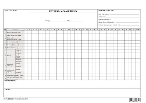 KARTA EWIDENCYJNA CZASU PRACY PRACOWNIKA MIESIĘCZNA OS 2M Drukarnia