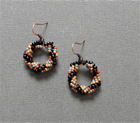 Beaded Statement Earrings Bead Weaving Jewelry Round Etsy