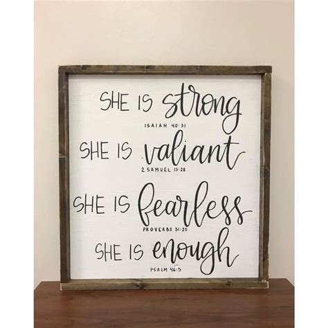 She Is Strong Valiant Fearless Enough Inspirational Quote T For Women Encouraging B