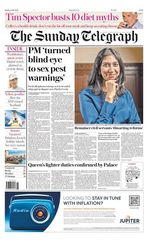 Tomorrows Papers Today On Twitter Sunday Telegraph Pm Turned Blind