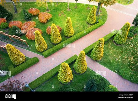 Autumn in the French traditional garden. Many different ornamental ...