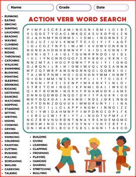 Action Verbs Word Search Puzzle Worksheet Activity Set Verb