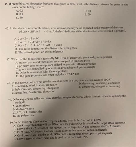 Solved 45 If Recombination Frequency Between Two Genes Is