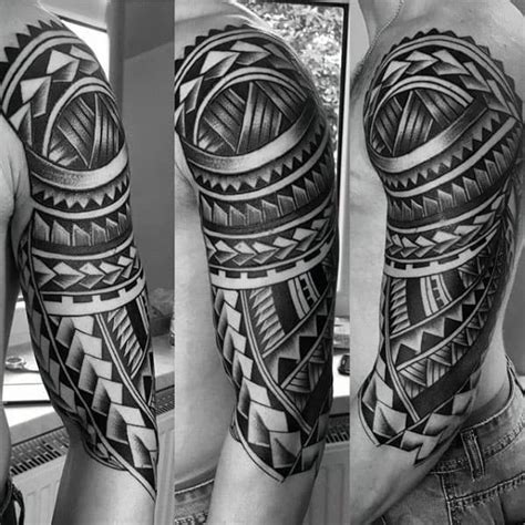 Cool Polynesian Half Sleeve Tattoo Designs For Men