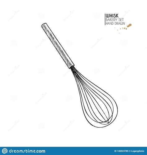 Bakery Set Hand Drawn Isolated Metal Whisk Kitchen Tools Vector