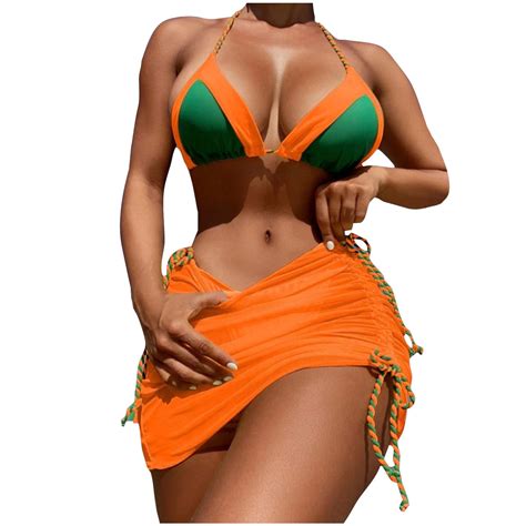 Wreesh Womens Bikini Set With Swim Skirt Bathing Suit Mini Wrap Skirt Beach Cover Up Swimsuit