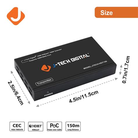 J Tech Digital HDMI Extender HDBaseT 1080p 60Hz Long Range 492ft PoC