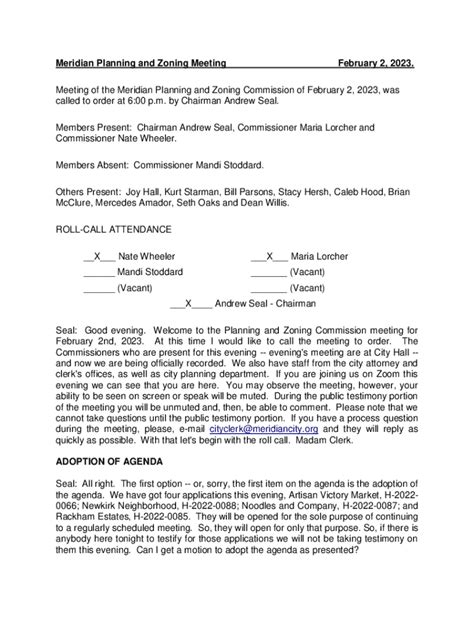 Fillable Online Meridian Planning Zoning Commission February 2 2023