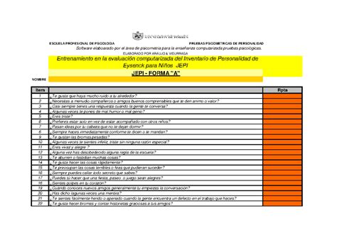 Laboratorio Aplicación Jepi Escuela Profesional De Psicologia