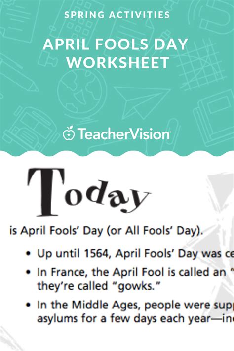 April Fools’ Day Worksheet - Facts & Fun | TeacherVision | April fools ...