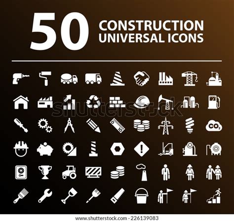 50 Universal Standard White Construction Icons Stock Vector (Royalty ...