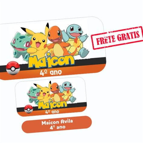 Etiquetas Escolares Pokemon 110un Elo7 Produtos Especiais