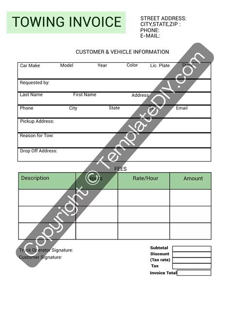 Printable Towing Invoice Ataglance Printable Calendar