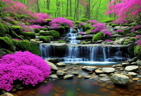 premium photo  waterfall   forest   waterfall