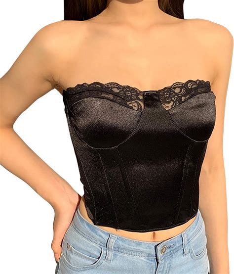 NZGSTR Damen Satin Bustier Korsett Push Up Trägerloser Reißverschluss