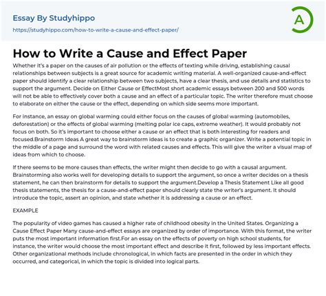 How to Write a Cause and Effect Paper Essay Example | StudyHippo.com