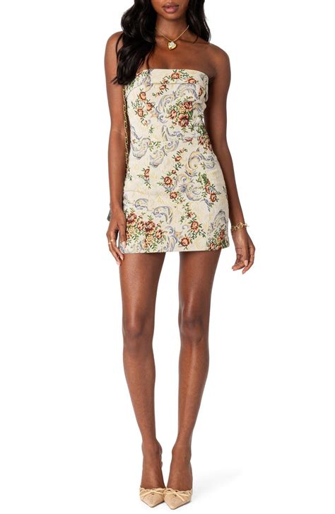 Edikted Floral Tapestry Lace Up Back Strapless Minidress Nordstrom