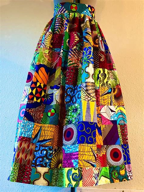 Beautiful Patchwork African Print High Waisted Maxi Skirt Fit And Flare