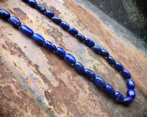 1950s Necklace Of Vintage Natural Lapis Lazuli Beads Gold Flecks Undyed