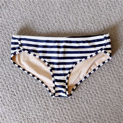 J Crew Swim Jcrew Navy Ivory Striped Bikini Boy Short Bottoms Size