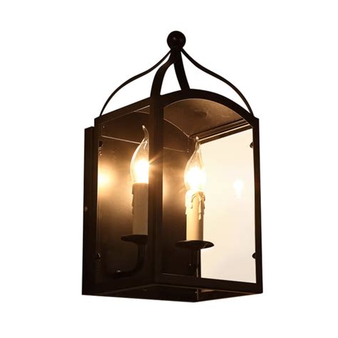 Industrial Black Metal 2 Light Cage Wall Lamp Indoor Wall Sconce Clear