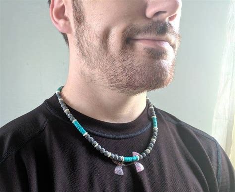 Mens Turquoise Necklace Lava Diffuser Necklace In Naturally Darkening