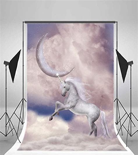 Mohome 5x7ft Unicorn Backdrop Dreamy Fairytale Shining Moon Blue Sky