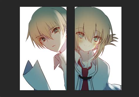 Safebooru 1boy 1girl Aqua Eyes Blush Brown Hair C Capelet Close Up Closed Mouth Collared