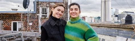 Happy Lesbian Couple In Casual Attire Stock Photo Image Of Youth Women