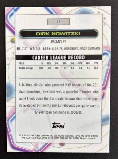 Topps Chrome Cosmic Dirk Nowitzki Aqua Equinox Refractor