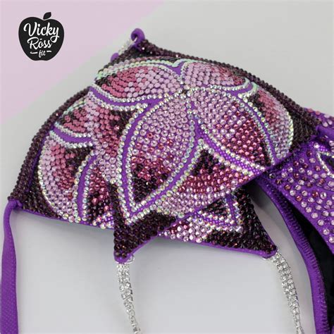 Competition Bikini NPC IFBB Fitness Suit Fully Crystallized Purple Floral Bikini Design
