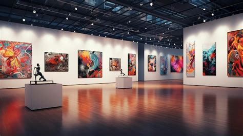 Premium Photo Man Observing A Modern Art Gallery Wall With Various