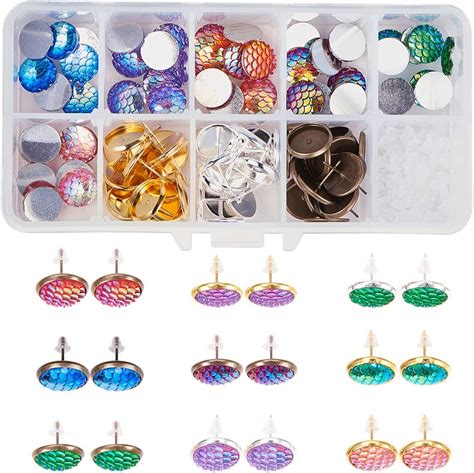 SUNNYCLUE 1 Box DIY 24 Pairs Mermaid Scales Skin Earrings Making