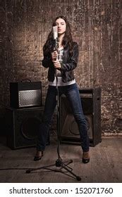 Sexy Rock Babe Leather Jacket Singing Stock Photo Shutterstock