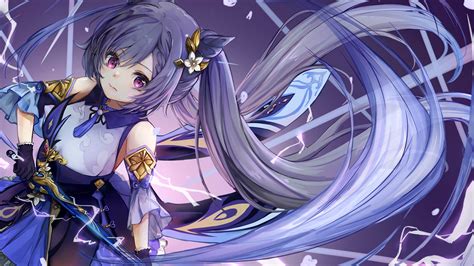 Pink Eyes Keqing Purple Hair HD Genshin Impact Wallpapers | HD ...