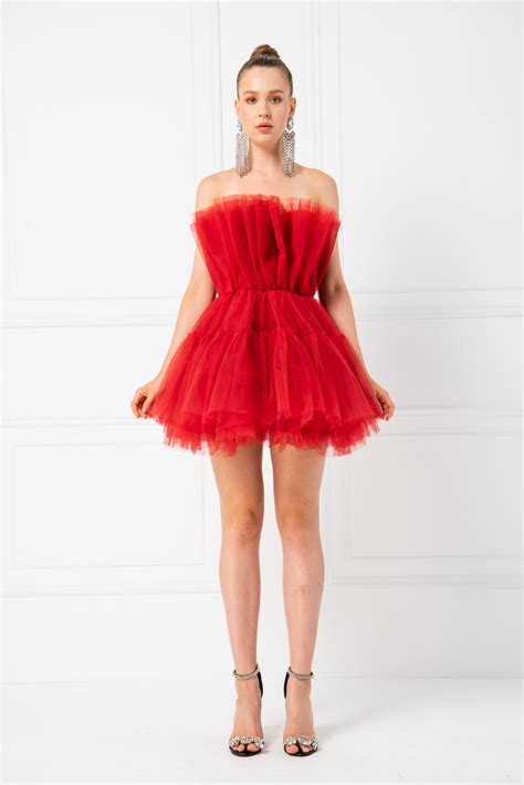 Red Off The Shoulder Mini Tulle Dress Kikiriki Ballerina Skirt Black