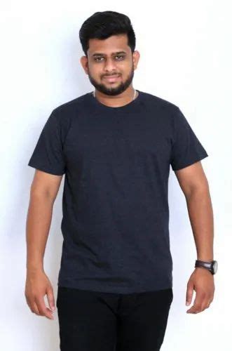 Cotton Half Sleeve Mens Grey Round Neck T Shirt Size Large At Rs 150