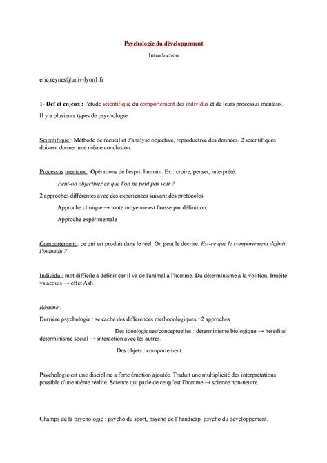 Document 9 Notes de cours 1 Psychologie du développement