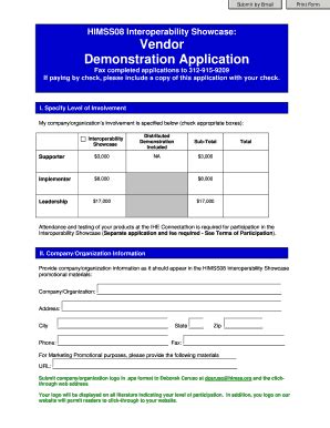 Fillable Online Vendor Himss Interoperability Showcase Application