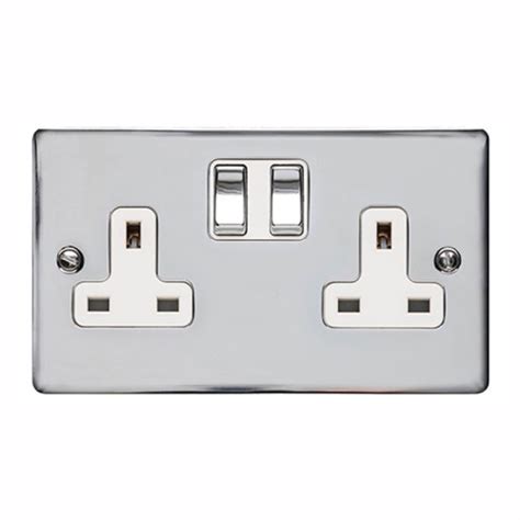 13a Switched Twin Socket In Polished Chrome Plate And Switch