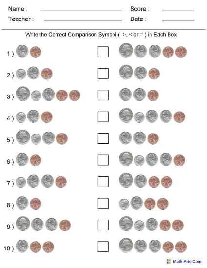 Counting Bills And Coins Worksheets