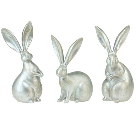 Floristik24 De Deko Hasen Silber Dekofiguren Ostern 17 5x20 5cm 3St 15750