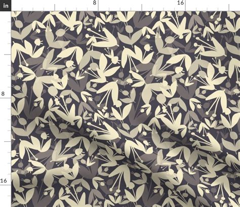 Floral Overlap Charcoal Fabric Spoonflower