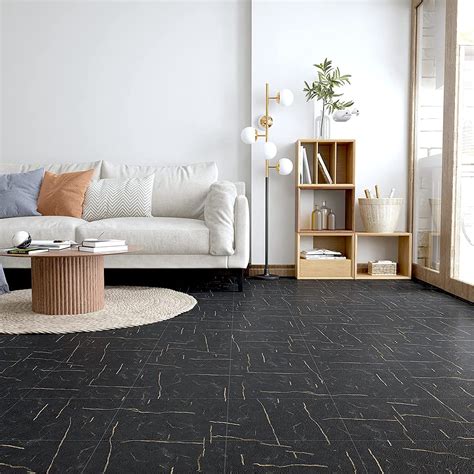 Veelike 12 Pack Black Marble Vinyl Flooring Peel And Stick Self