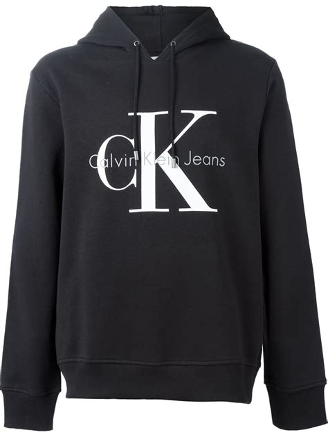 Calvin klein jeans Logo Print Hoodie in Black for Men | Lyst