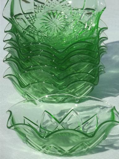 Hazel Atlas Fancy Vintage Green Depression Glass Berry Bowls Set